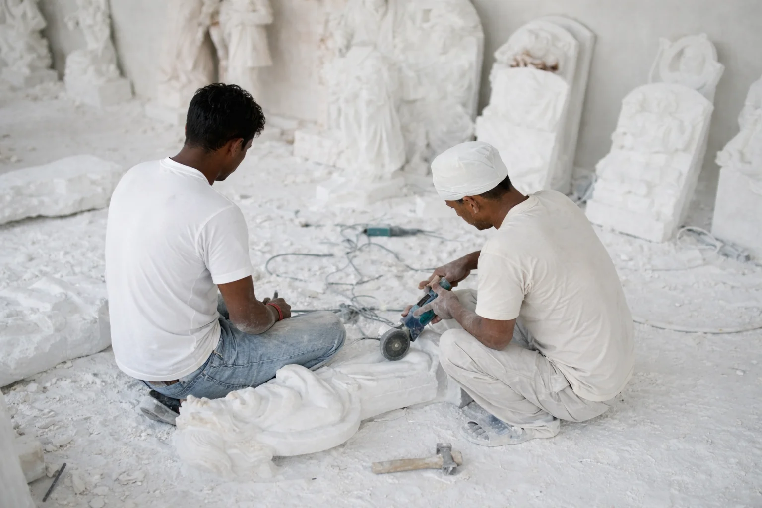 Kaarving Jaipur artisan carving handmade marble idol in workshop